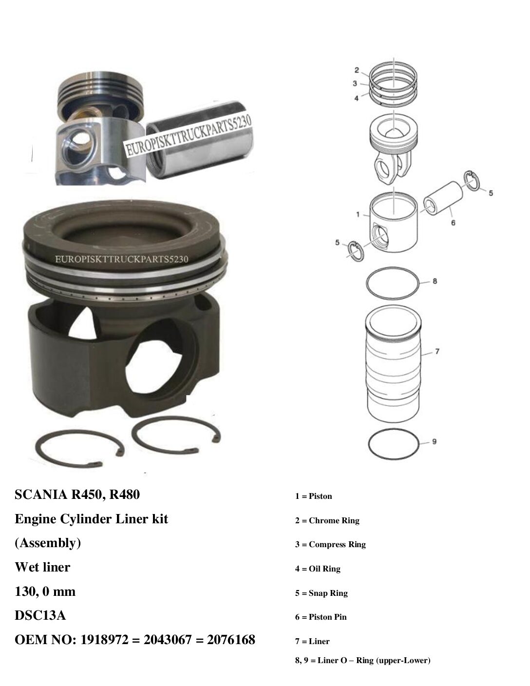 بوش و پیستون کامل اسکانیا DC 12 A اصلی